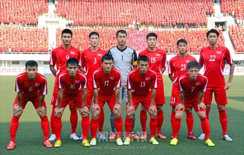 ウズベキスタンに4－2で勝利した朝鮮代表(写真－金淑美記者)