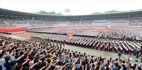 平壌で行われた「米帝反対闘争の日平壌市民大会」（6月25日、朝鮮中央通信＝朝鮮通信）