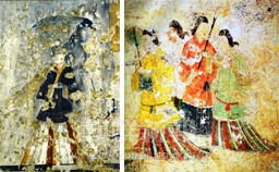 水山里古墳壁画の女性（左）と高松塚古墳