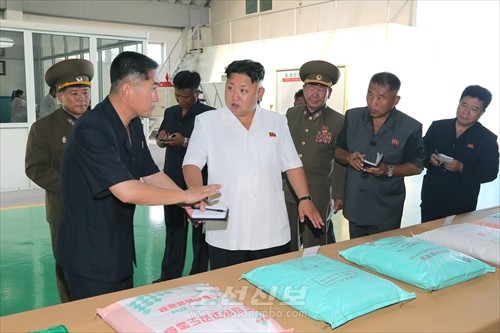 김정은원수님께서 천리마타일공장을 현지지도하시였다.(조선중앙통신)
