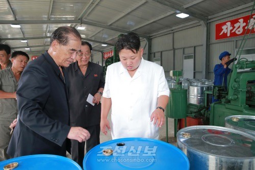 김정은원수님께서 순천화학련합기업소에 새로 꾸린 아크릴계칠감생산공정을 돌아보시였다.(조선신보)